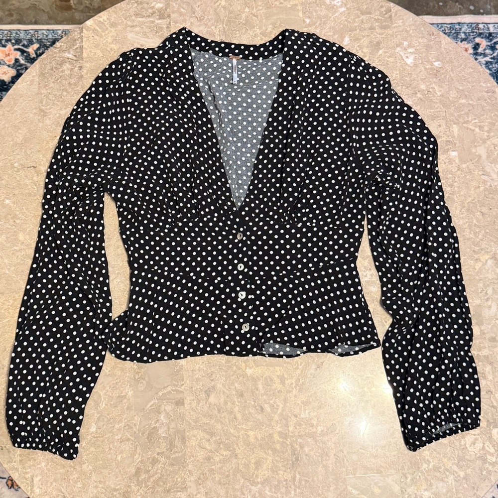 Free People Black and White Polka Dot Top